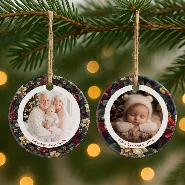 Vintage Christmas Poinsettias 2 Photo Ornament (Vintage Christmas Poinsettias 2 Photo Christmas Ornament)