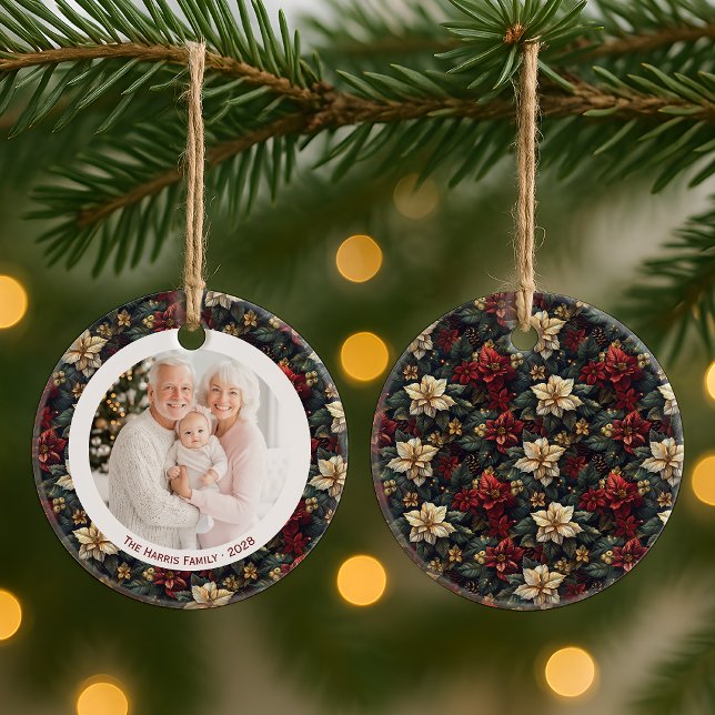 Vintage Christmas Poinsettias Christmas Ornament (Vintage Christmas Poinsettias Christmas Ornament)