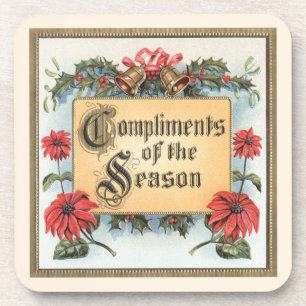 Vintage Christmas Poinsettias in an Ornate Frame Beverage Coaster