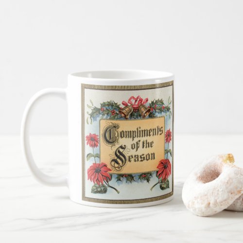 Vintage Christmas Poinsettias in an Ornate Frame Coffee Mug