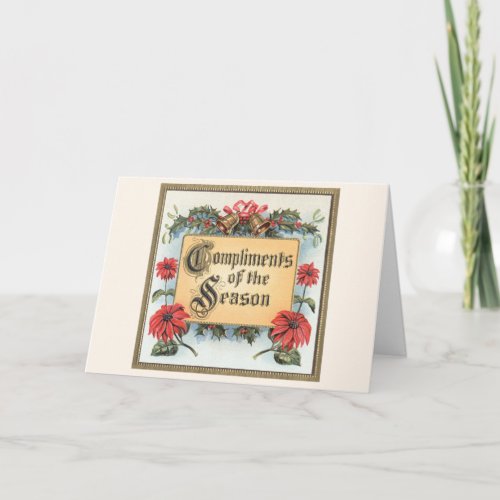 Vintage Christmas Poinsettias in an Ornate Frame Holiday Card