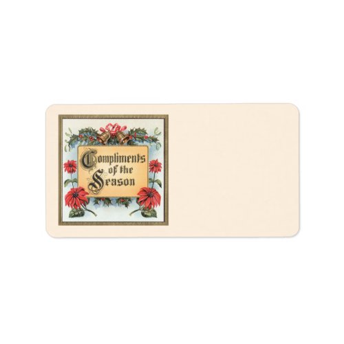 Vintage Christmas Poinsettias in an Ornate Frame Label