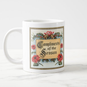 Vintage Christmas Poinsettias in an Ornate Frame Large Coffee Mug