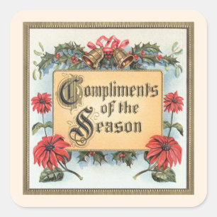 Vintage Christmas Poinsettias in an Ornate Frame Square Sticker