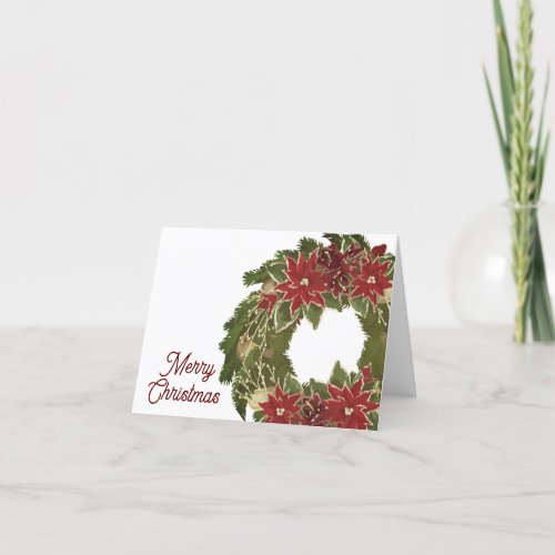 Vintage Christmas Poinsettias Wreath Greeting Card