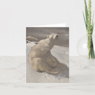 Vintage Christmas polar bear seated on snow Holiday Card