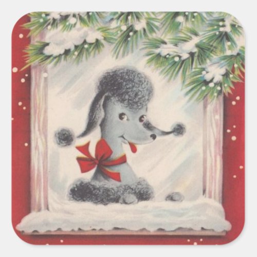 Vintage Christmas Poodle Square Sticker