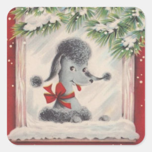 Vintage Christmas Poodle Square Sticker