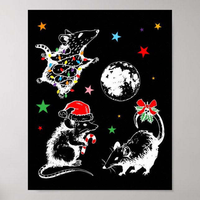 Vintage Christmas Possums Moon Opossum Raccoon Xma Poster (Front)