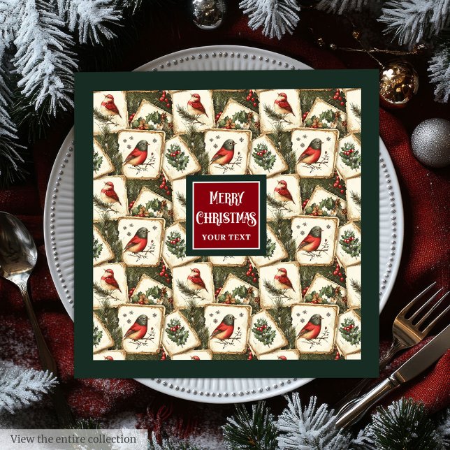 Vintage Christmas postcard birds sparrow napkins (Vintage Christmas postcard birds sparrow napkins)
