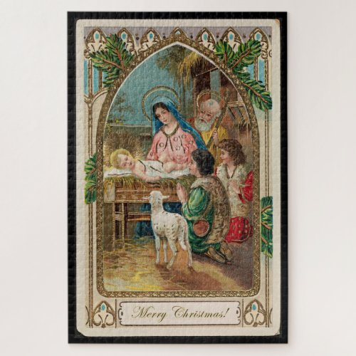 Vintage Christmas postcard of the Holy Nativity  Jigsaw Puzzle
