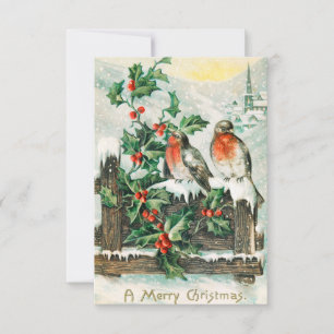 Vintage Christmas Postcard With Robins