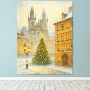 Vintage Christmas Prague • Retro Old Town Winter Canvas Print