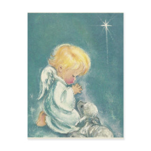 Vintage Christmas Praying Angel Holiday Postcard
