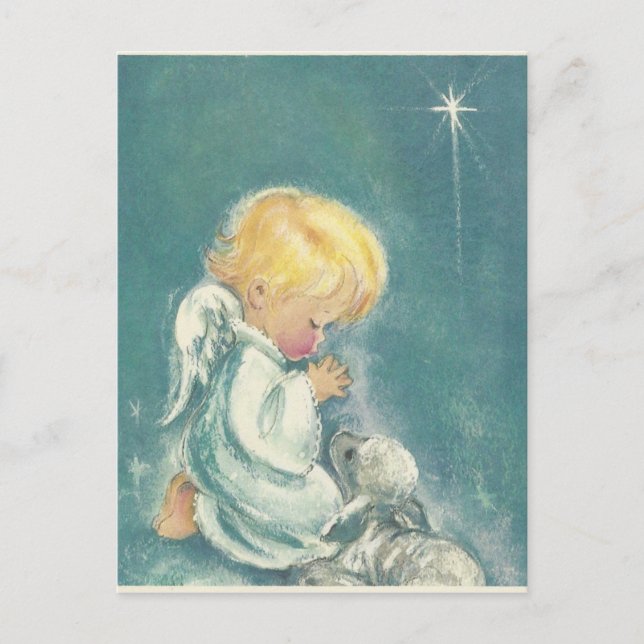 Vintage Christmas Praying Angel Holiday Postcard (Front)
