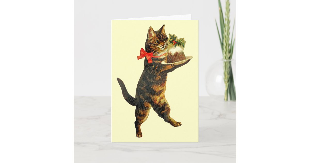 Vintage Christmas Pudding Cat Card Zazzle Com