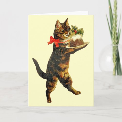 Vintage Christmas Pudding Cat Card
