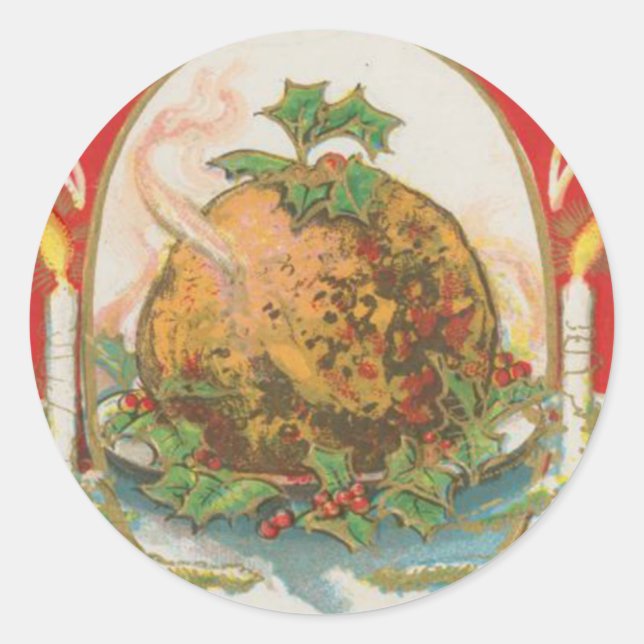 Vintage Christmas Pudding Classic Round Sticker (Front)