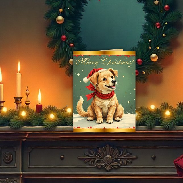 Vintage Christmas Puppy Retro Christmas Card (Vintage Christmas Puppy Retro Christmas Card by the Olde Christmas Shoppe)