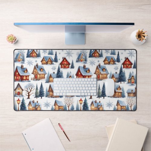 Vintage Christmas Quaint Small Town Village  Desk Mat