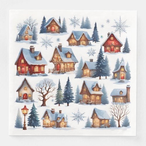 Vintage Christmas Quaint Small Town Village  Paper Dinner Napkins