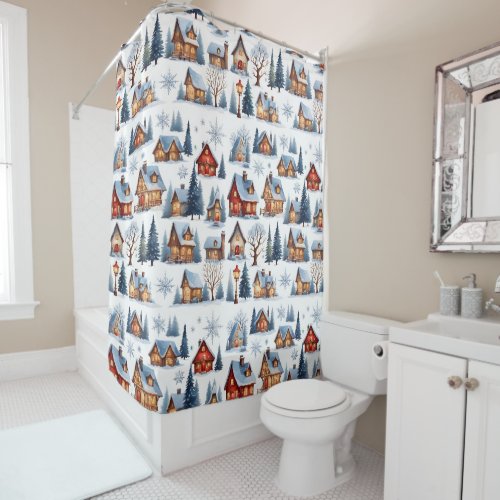 Vintage Christmas Quaint Small Town Village  Shower Curtain