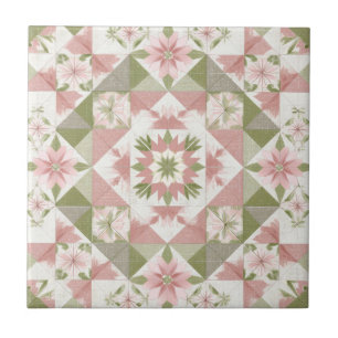 Vintage Christmas Quilt Floral Pattern Ceramic Tile