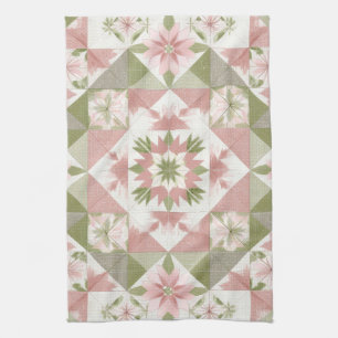 Vintage Christmas Quilt Floral Pattern Kitchen Towel