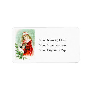 Vintage Christmas Rabbit & Girl Address Label