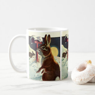 Vintage Christmas, Rabbits in a Winter Snow Meadow Coffee Mug