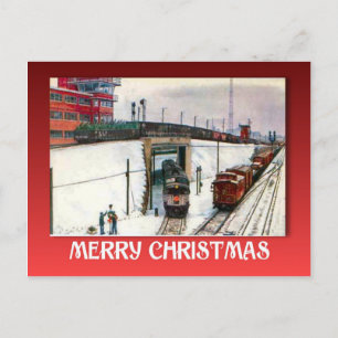 Vintage Christmas, Railway Junction in the snow Holiday Postcard