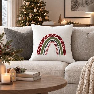 Vintage Christmas Rainbow Red Green Accent Pillow