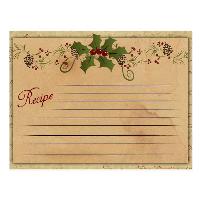 Vintage Christmas Recipe Card | Zazzle