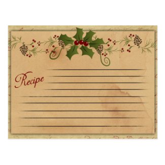 Vintage Christmas Recipe Card Post Cards
