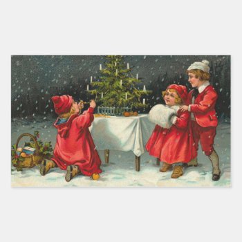 Vintage Christmas Rectangular Sticker by vintagecreations at Zazzle