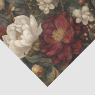Vintage Christmas Red and Winter White Floral Tissue Paper