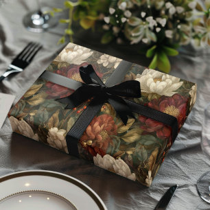 Vintage Christmas Red and Winter White Floral Wrapping Paper Sheets