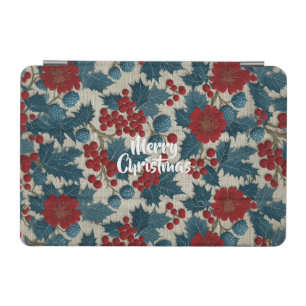 Vintage Christmas Red Berry Botanical Linen iPad Mini Cover