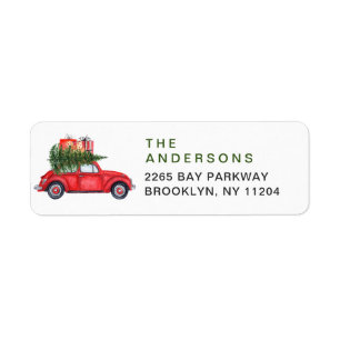 Vintage Christmas Red Car Return Address Label