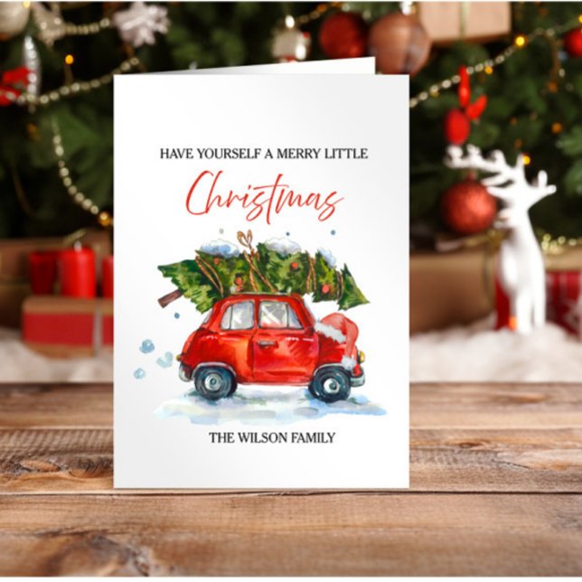 Vintage Christmas  Red Car & Tree Card (Creator Uploaded)