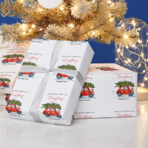 Vintage Christmas  Red Car & Tree Wrapping Paper
