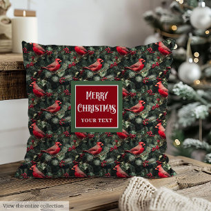 Vintage Christmas red cardinal pine branches Throw Pillow