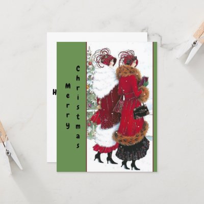 Vintage Christmas Red Coat Society Ladies  Card