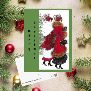 Vintage Christmas Red Coat Society Ladies Postcard