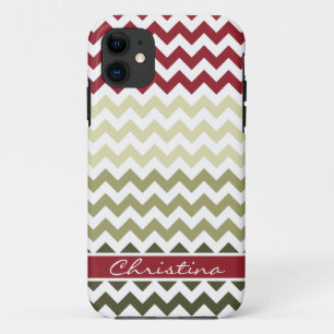 Vintage Christmas Red Green Chevron Pattern iPhone 11 Case