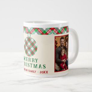 Vintage Christmas Red Green Tartar Plaid 2 Photos Giant Coffee Mug