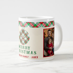 Vintage Christmas Red Green Tartar Plaid 2 Photos Giant Coffee Mug