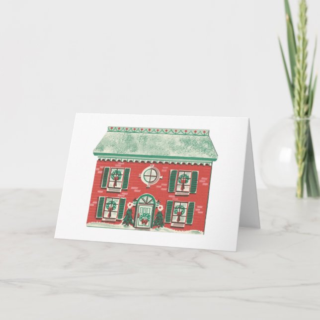 Vintage Christmas Red House Holiday Card (Front)