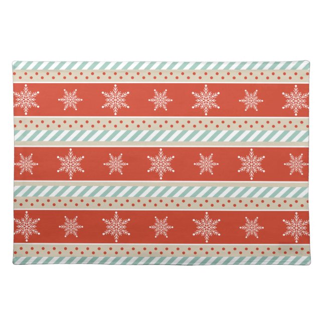 Vintage Christmas Red Mint Snowflakes Pattern Placemat (Front)