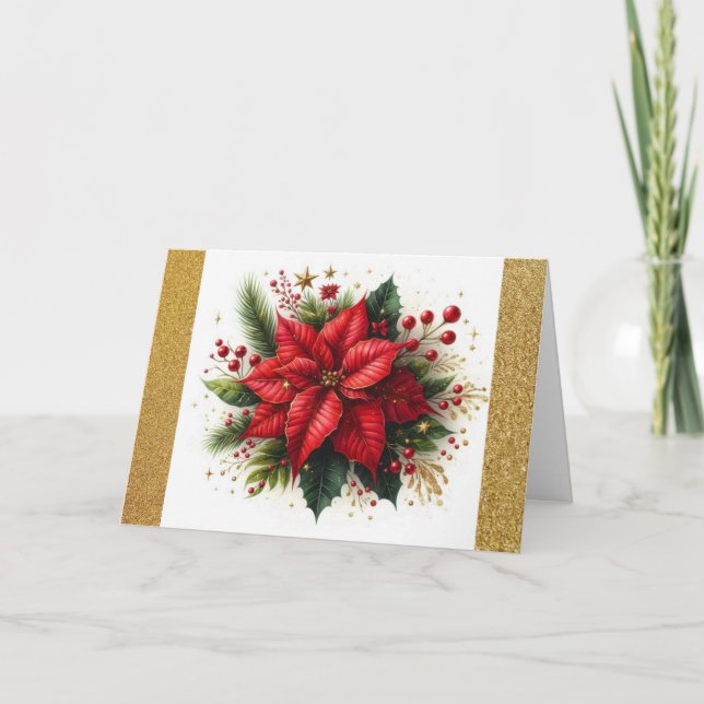Vintage Christmas Red  Poinsettia Holiday Card (Front)
